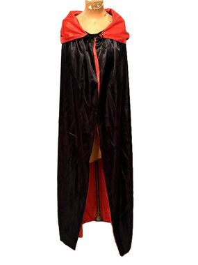 BLACK Red Reversible Cape Adult Hooded Cloak Long Medieval Goth Vampire Wizard